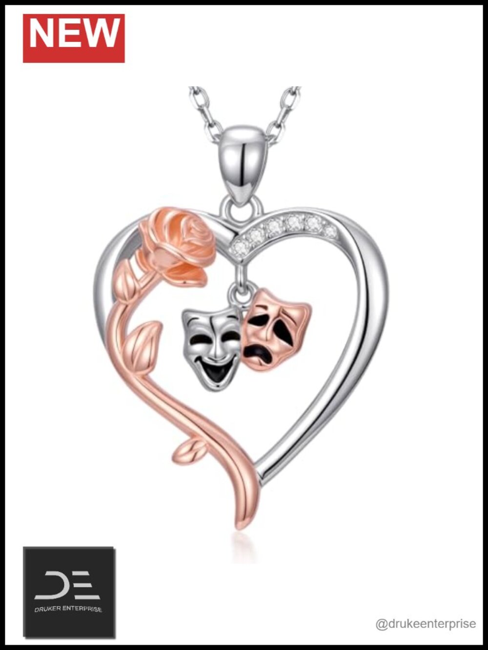 925 Sterling Silver Comedy Tragedy Mask Pendant Necklace Theater Gift for Women